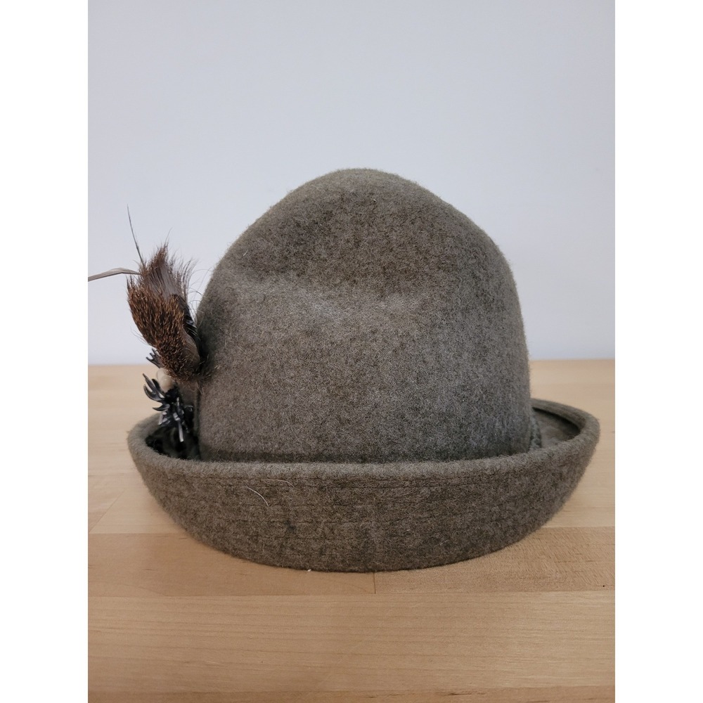 Bayerischer Walk Loden Alpine Hat Mens Medium Olive Green Wool Felt Stag Feather - Picture 3 of 8
